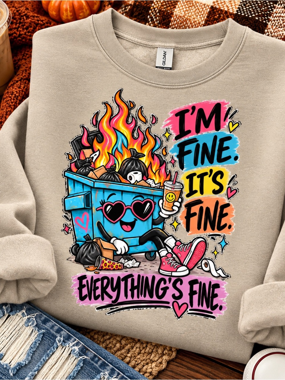 I'm Fine Graphic Sweatshirt - Beige